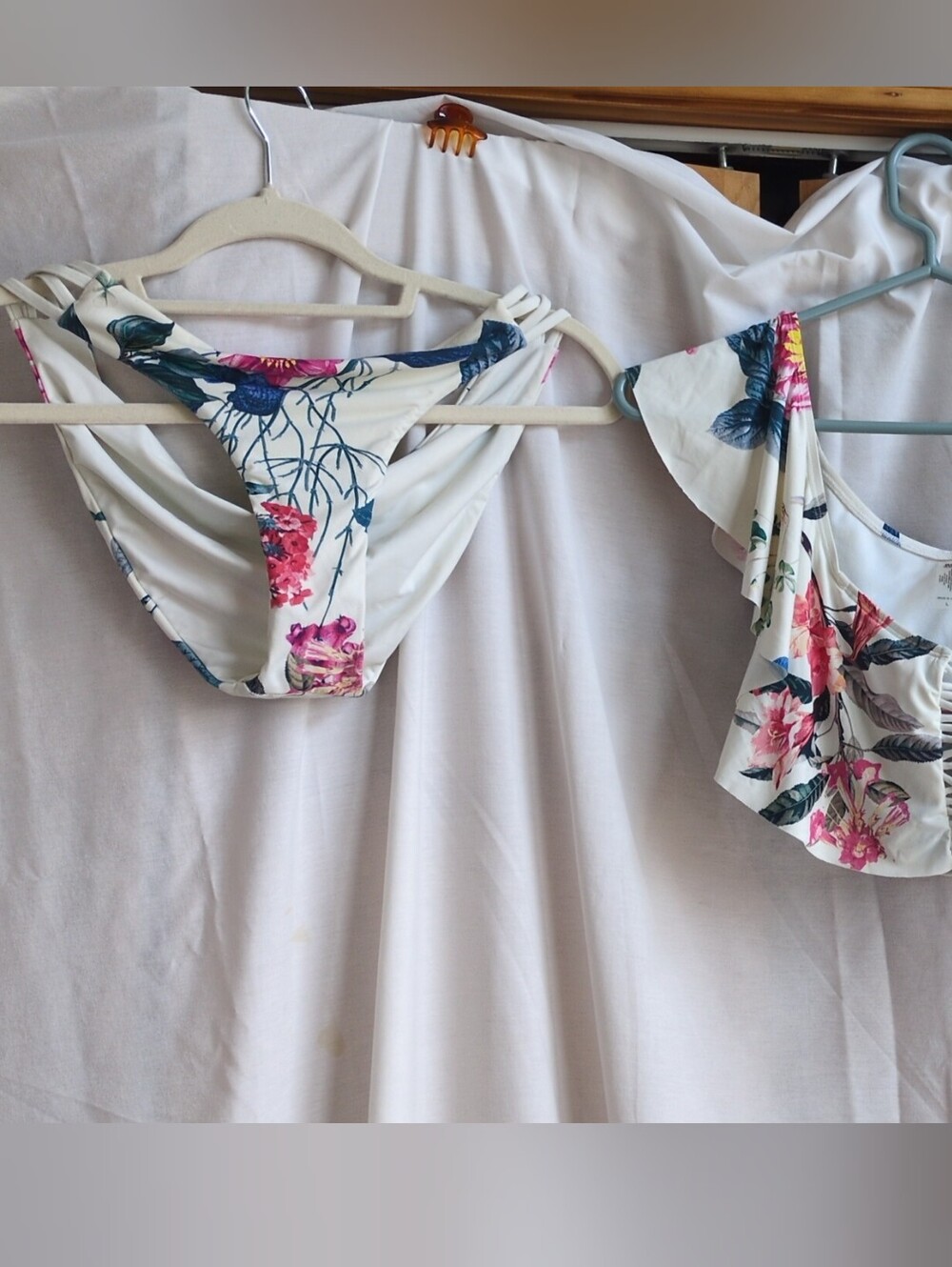 Hot Kiss Floral White Bikini Set with Pink and Blue Accents